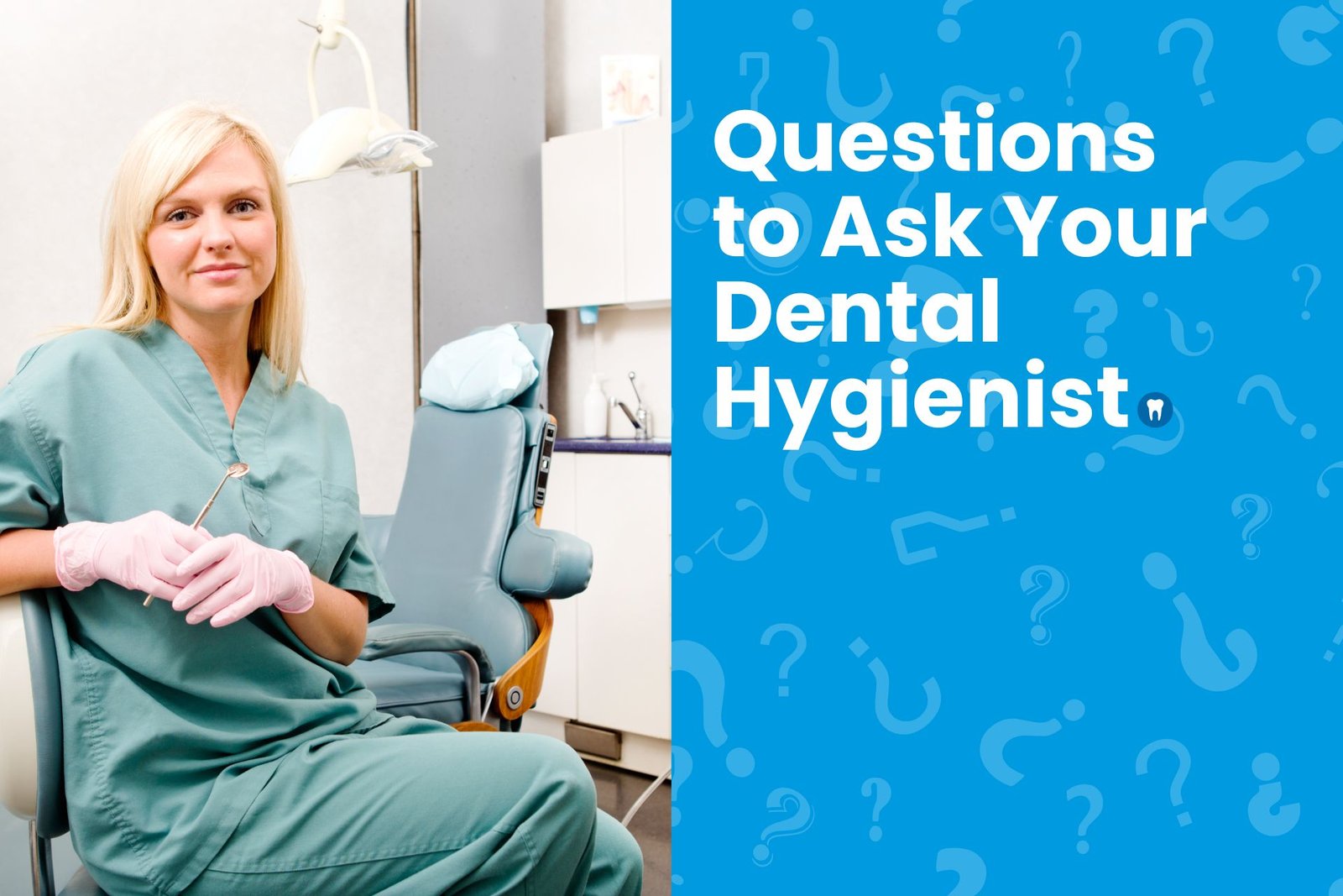 dental hygienist female in scrubs sitting cross legged in a dental office chair